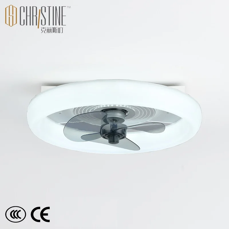  Custom Logo 3 Blade 220V White Bedroom Crystal LED Ceiling Fan Lights For