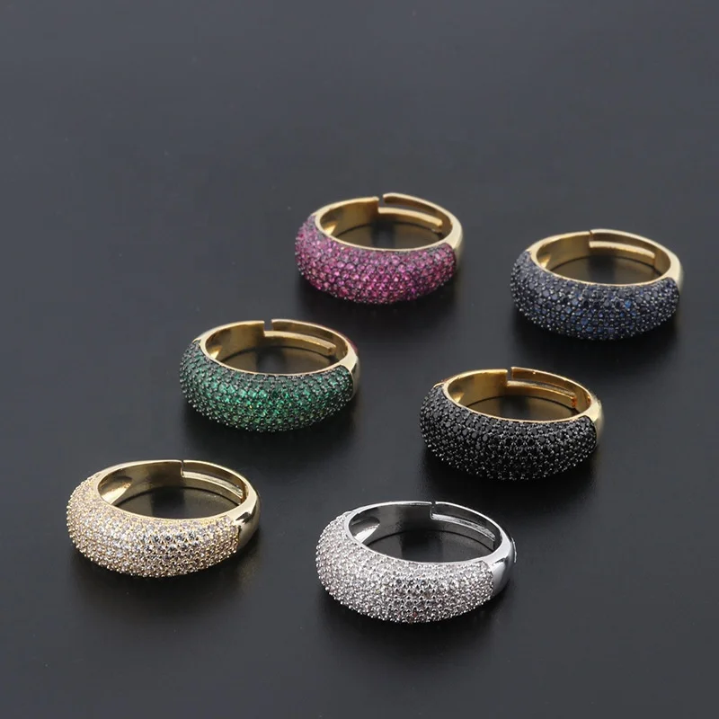 18K Gold Plated Pave Setting Ring Female New Pave Setting Color Zirconium 2-tone plating Live Open Ring