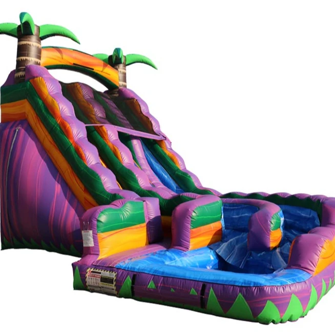 water inflatable  double lane  water  slide jumping bouncy  pool slide with detachable pool for sale