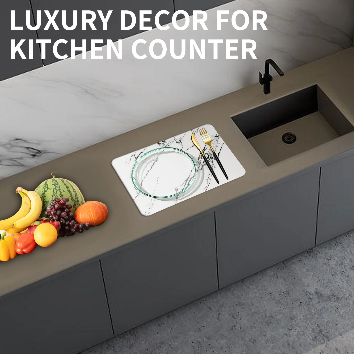 2023 Trending 9mm Extra Thick Diatomaceous Earth Marble Stone Dish Drying Mat for Kitchen Bathroom