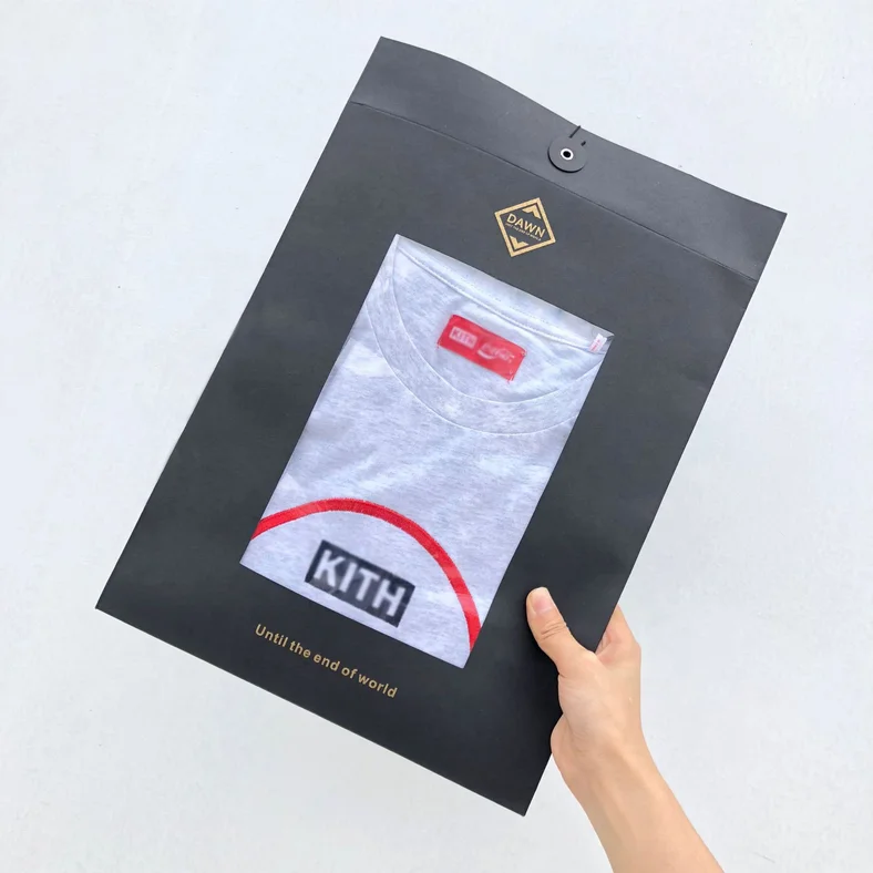 
China factory directly shirt garment kraft paper file bag pvc clear window black packing bag 