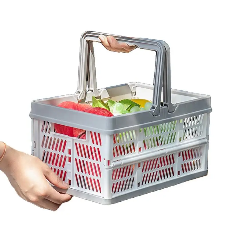 Portable Folding Basket With Handle Vegetable Plastic Travel Camping Picnic Storage Baskets