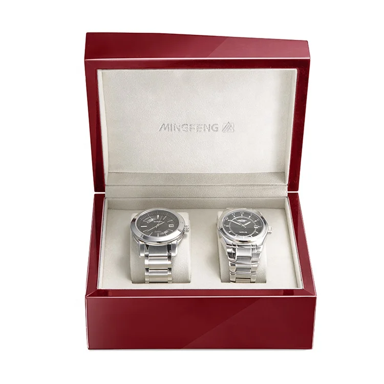 High gloss luxury lacquer wooden 2 slots watch box with pillow watch box 2 slots
