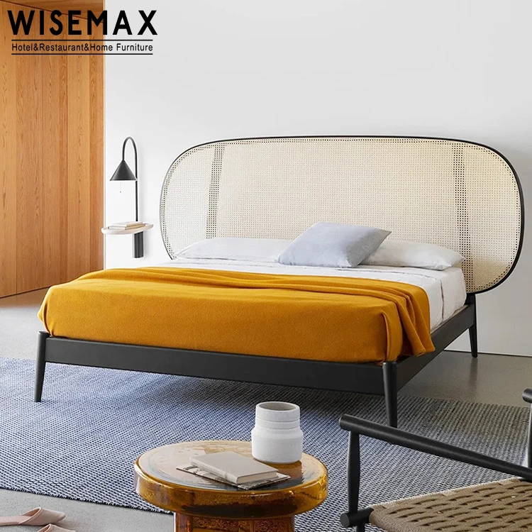 Мебель WISEMAX оптовая продажа комплект кровати мебель простая плетеная кровать из массива дерева ротанговая для гостиной спальни гостиницы мягкие