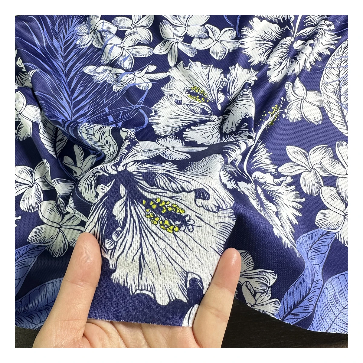 The factory outlet tropical hibiscus syriacus design knitting digital printed moisture dry fit fabric sportswear for clothing