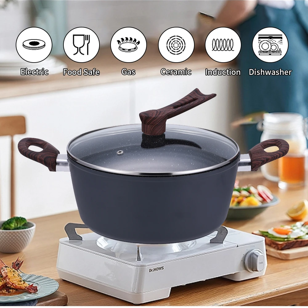 Cookware set forged aluminum kitchenware sauce pan frying pan frying pan casserole set non-stick marble coated bakelite handle