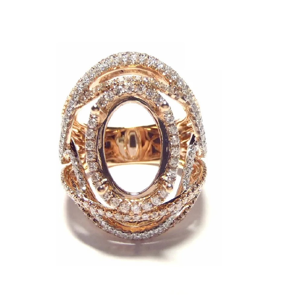 Extraordinary Fine Jewellery Wholesale Price 18k Rose Gold 100% Natural Diamond Oval Center Semi Mounting Rings For Gemstone
