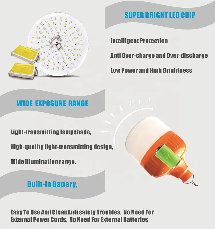 Outdoor lighting for 4 hours.rechargeable bulb T bulb 50w  100W