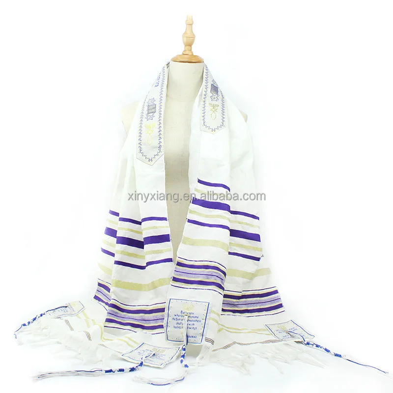 Factory custom Custom Unisex Kosher Israel Muslim Jewish Talit Polyester Large Prayer Shawl With Bag, Prayer Desert Scarf