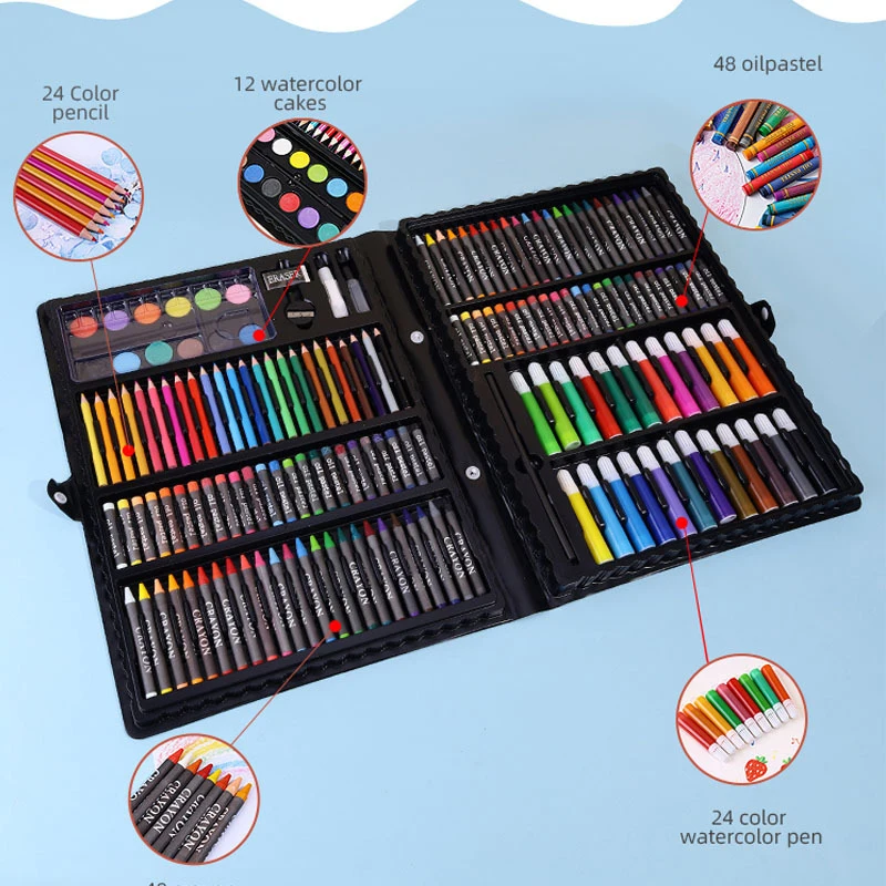 Paul Cezanne Wholesale Mixed Media Art Set Plastic Box 168pcs Art Paintbrush Painting Set Drawing Art Set for Kid Children