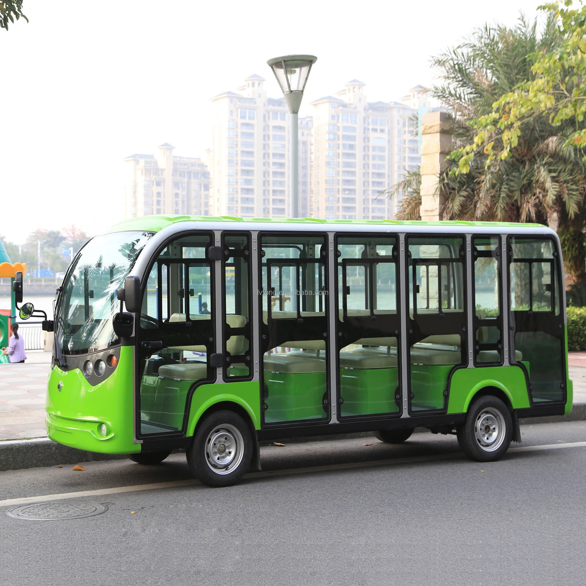 Hot Sale LVTONG 72V Enclosed Sightseeing 14 Seat Bus Electric With Lithium battery