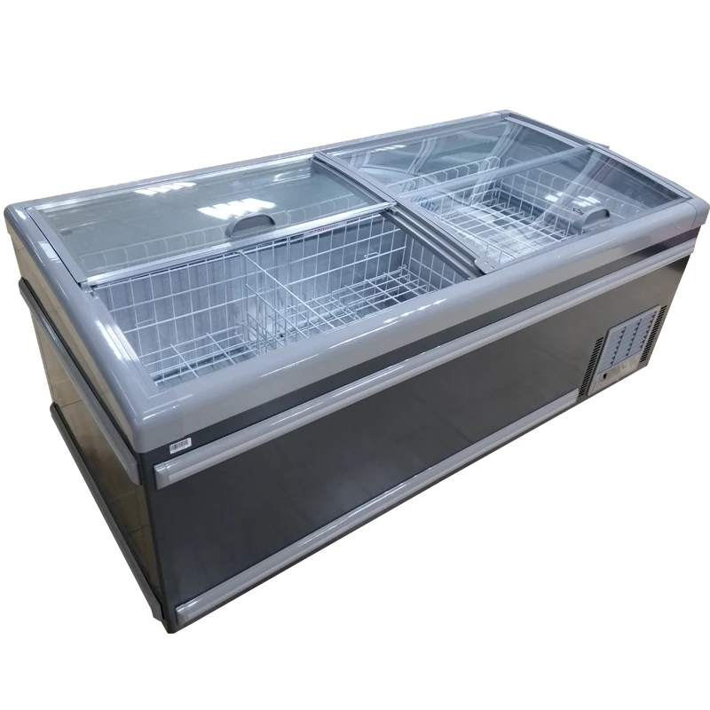Commercial supermarket auto defrost horizontal deep island chest freezer refrigerator