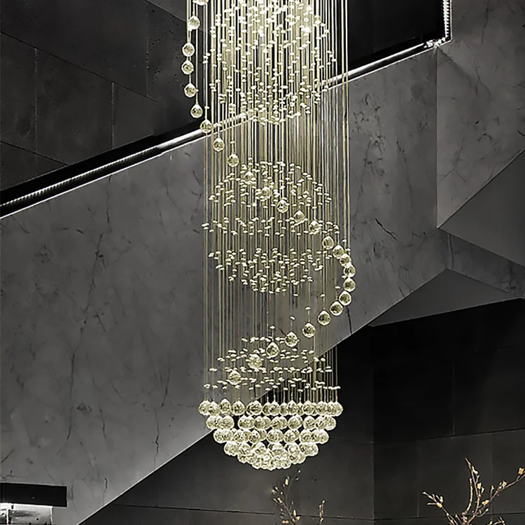 Custom hotel villa loft large raindrop long staircase crystal chandeliers ceiling luxury pendant light