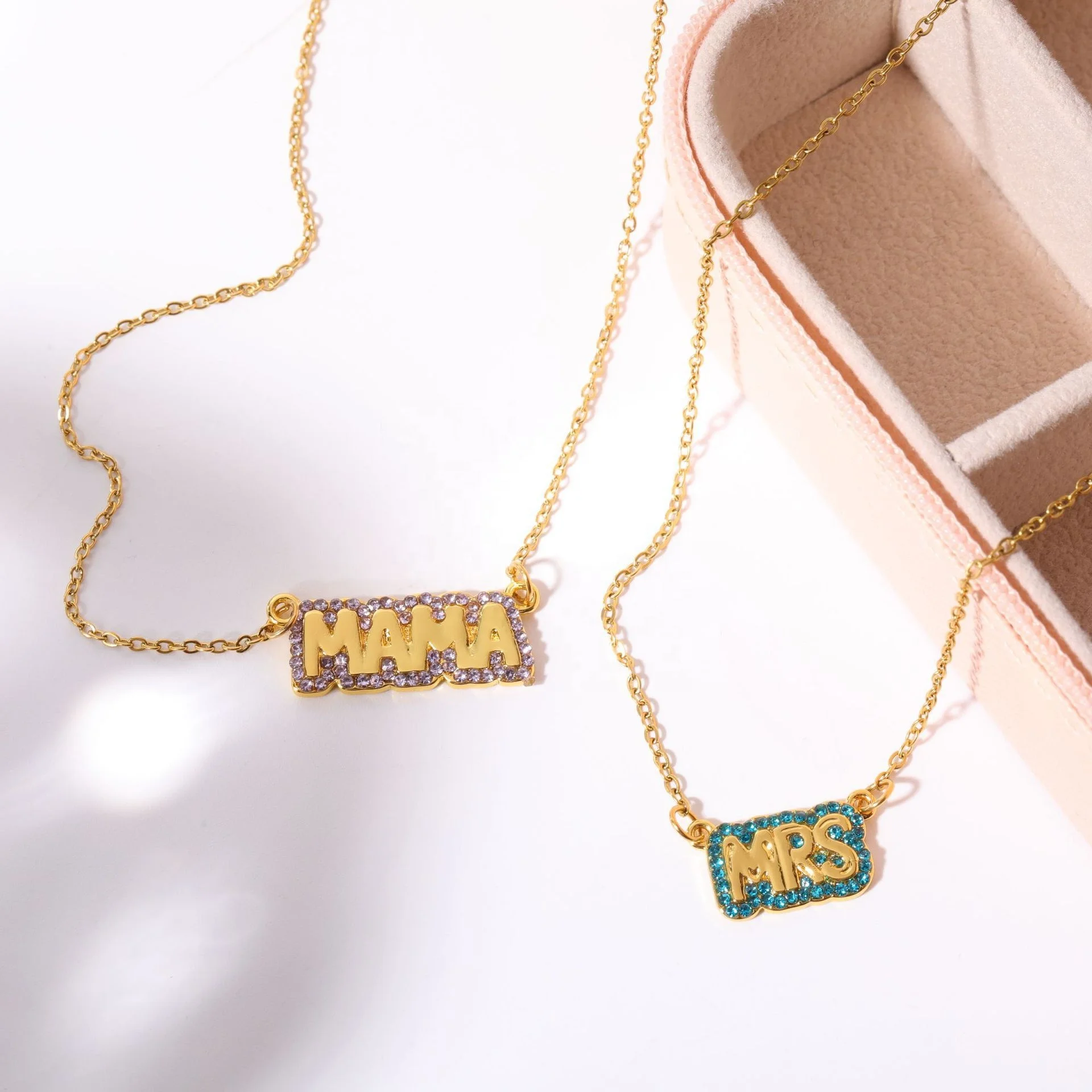 Dr. Jewelry Tarnish Free 18K Gold Plated Titanium Steel Colored Rhinestone Positive Words Hope Love MAMA Necklace for Her