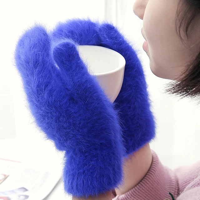 Cute Rabbit Wool Gloves Female Winter Mittens Factory Outlet Fur Gloves Fingerless Winter Gloves Women Girls Mittens 2024