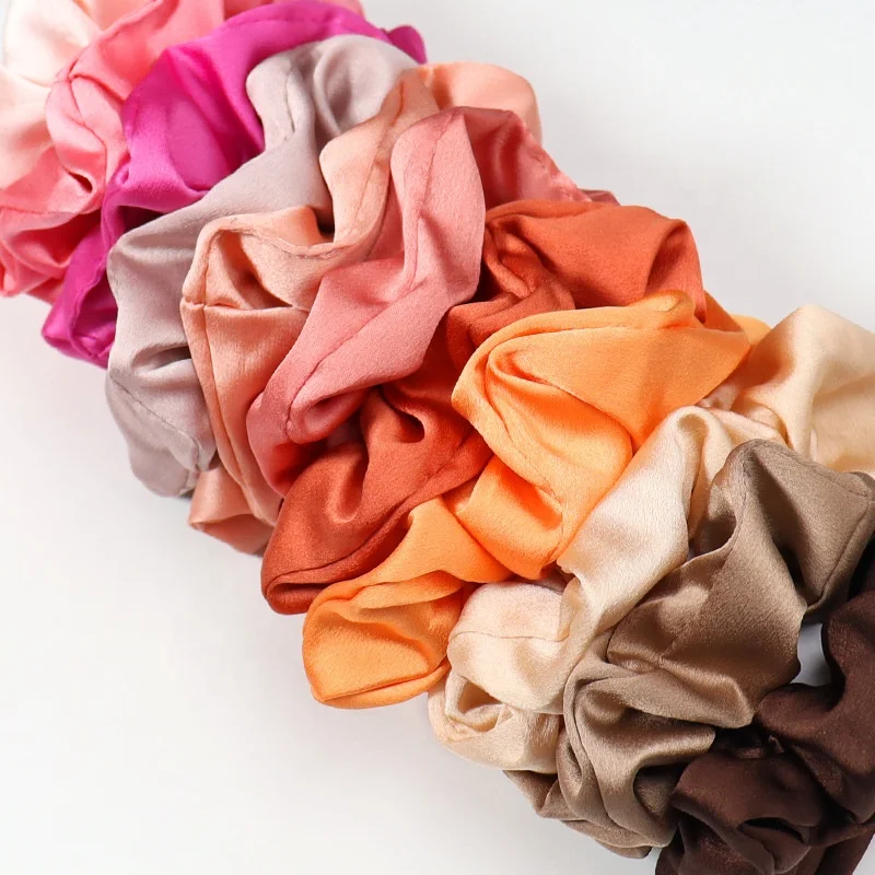 B.PHNE Stock products hair accessories 10cm hair band colorful satin scrunchy hair ties women sport cheap scrunchies