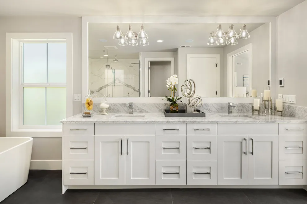 Luxury Australia Standard Calacatta Marble Double Sink Bathroom Cabinets