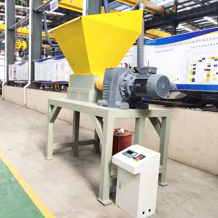 double shaft waste cardboard paper tire rubber metal scrap and plastic shredder for recycling machine