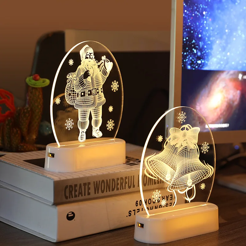 3D Christmas Night Lights Battery Operated  Bedside Lamp desktop ornament light for Bedroom Desk Lamp Fireplace Table