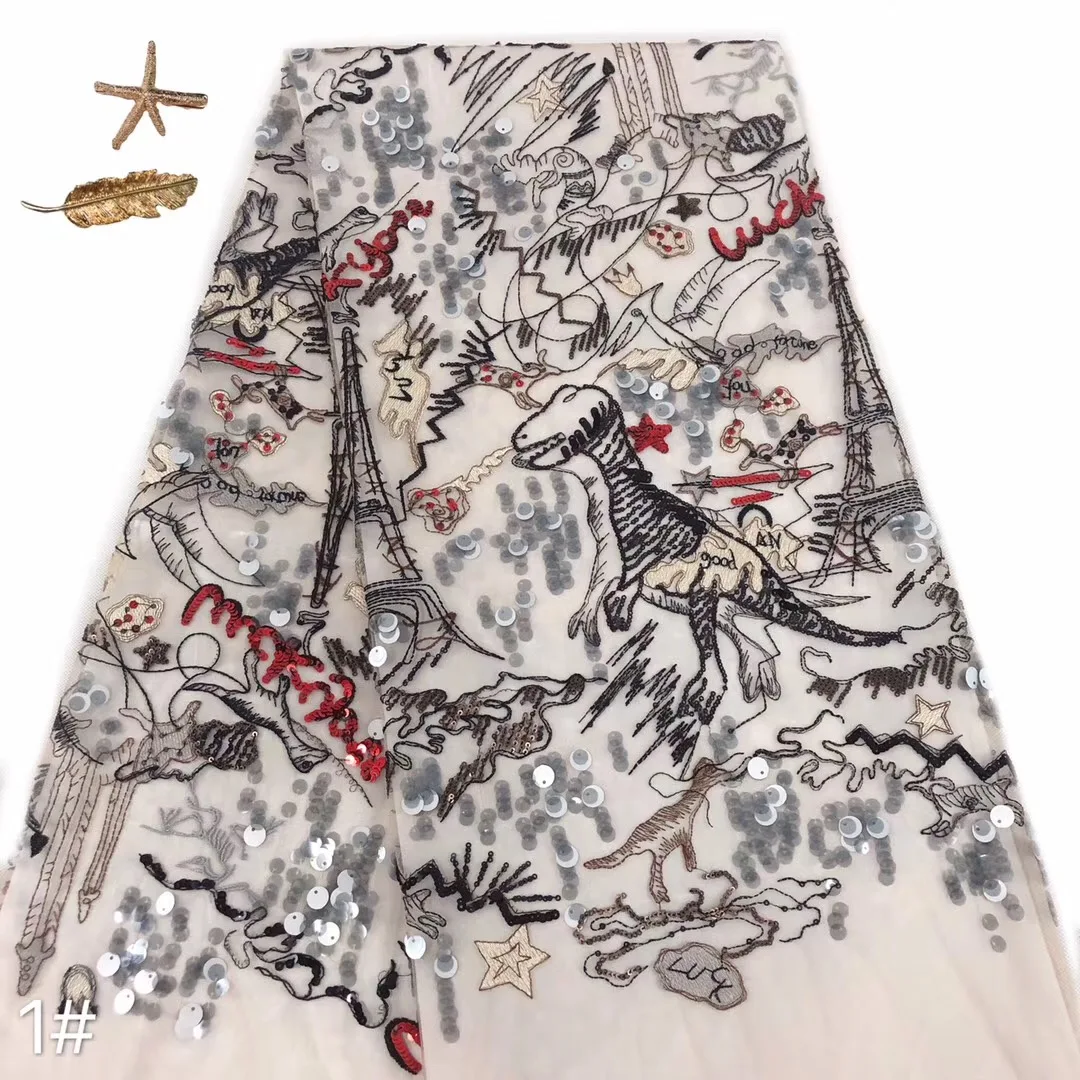 
Dinosaur design lace material embroidery flower lace fabrics for wedding dress 