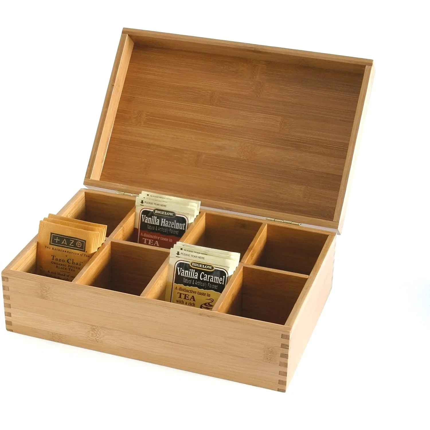 100% Natural Wooden Tea Box Storage Organizer Bamboo Tea Storage Box Bamboo Tea Bags Box With 8 Compartments 12 compartments