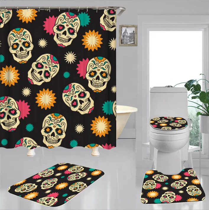 Custom European  American Skeleton Print Sunflower Octopus Color ful Bathroom  Shower Curtain set partition curtain