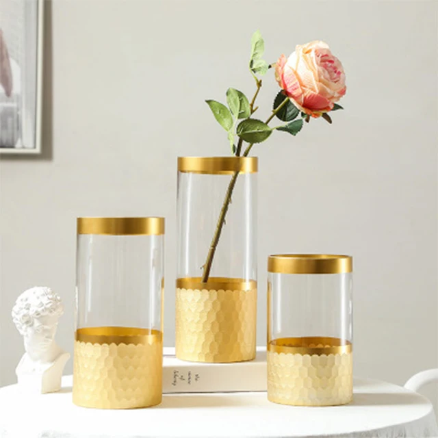 
Light Luxury Honeycomb Straight Wedding Flower Arrangement Indoor Decorative Glass Small Vase 