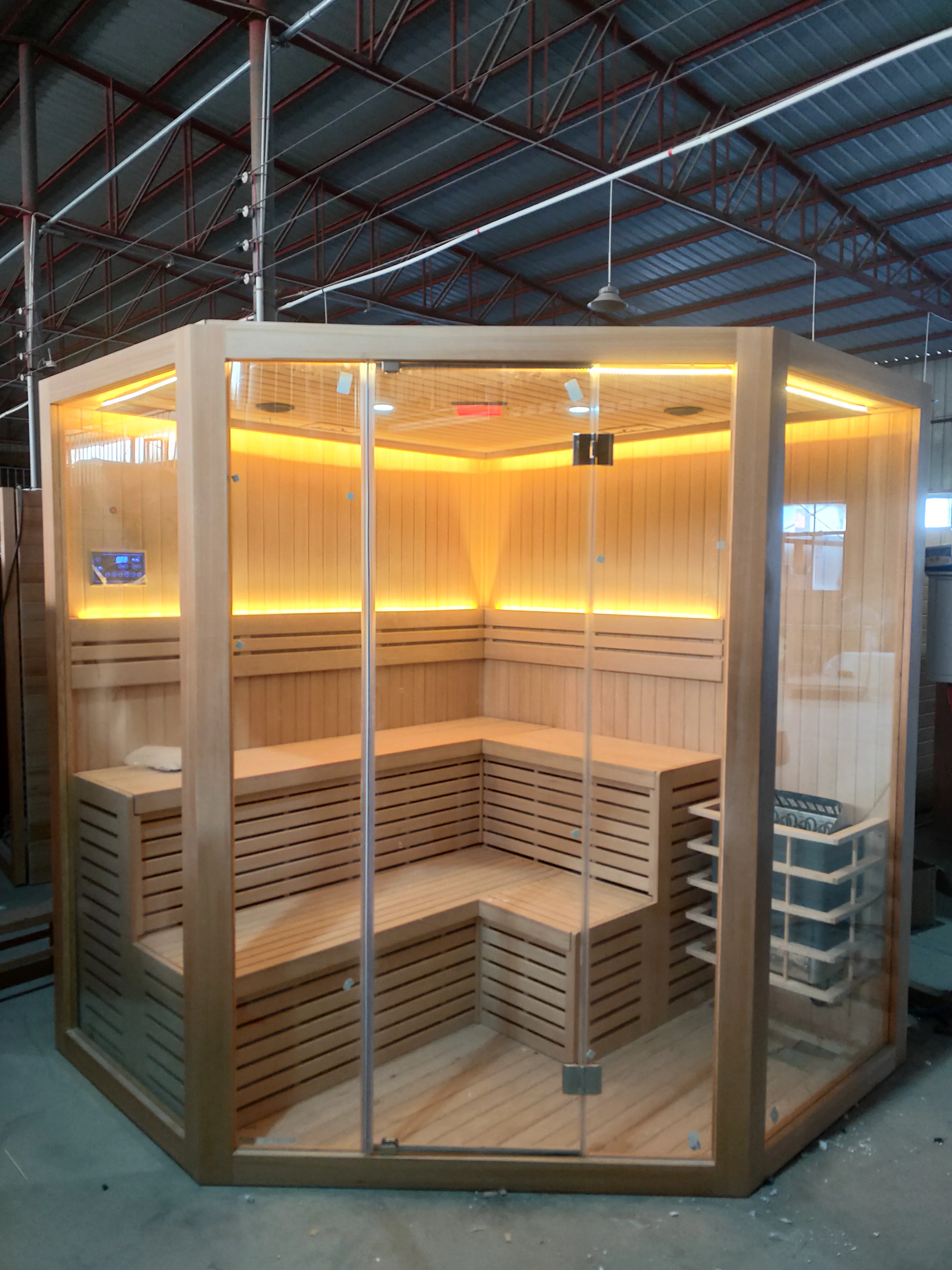 indoor traditional sauna wet steam five corner sauna rooms with sauna stove and stone