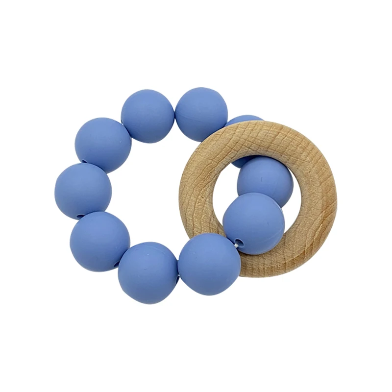 
Infant Teething Rings Wooden Rattles Sensory Toys Retro Color Beech Wood Baby Teether Bracelet 