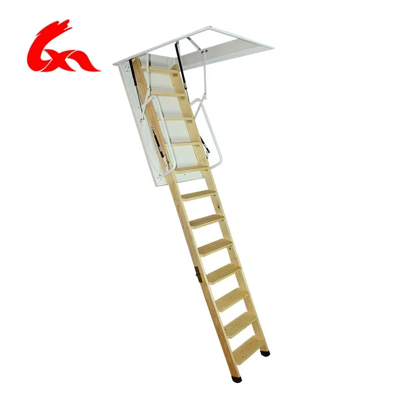 Invisible solid wood loft telescopic staircase household indoor lifting duplex villa overall pine wood rotary folding ladder