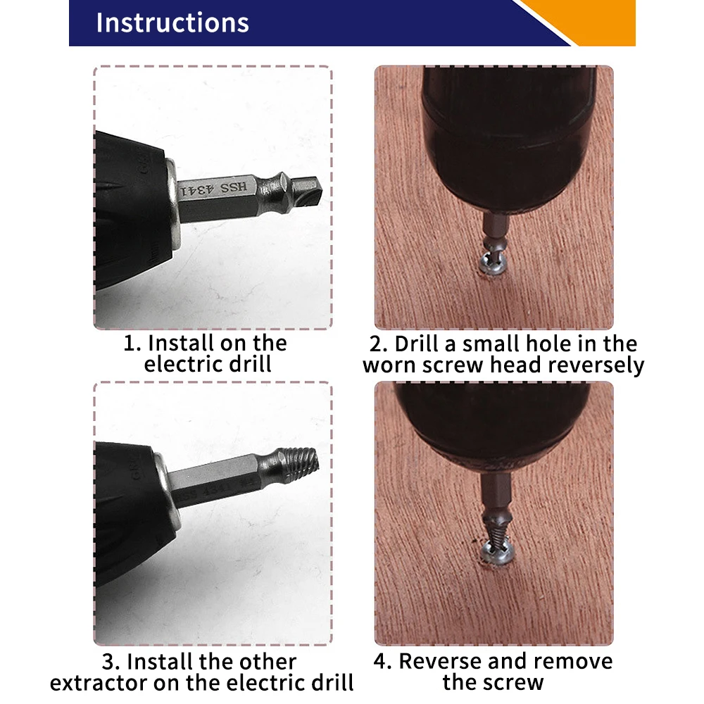 wholesale Double Side Drill Out Damaged Screw Extractor  Kit 4pc #1 #2 #3 #4 With Case