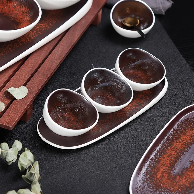 
restaurant ceramic artist plates irregular hand-painted customized dinner plates porcelain serving dining plate with 3 bowls 