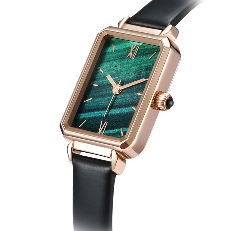 
2020 Hot Sale Fashion Luxury Jade Green Dial Alloy Case Leather Mesh Square Quartz Ladies Watches 