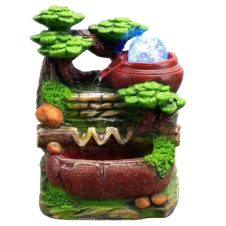 Ywbeyond Mini Indoor Tabletop Decorative Feng Shui Resin Water Fountain Waterfall Home Decoration