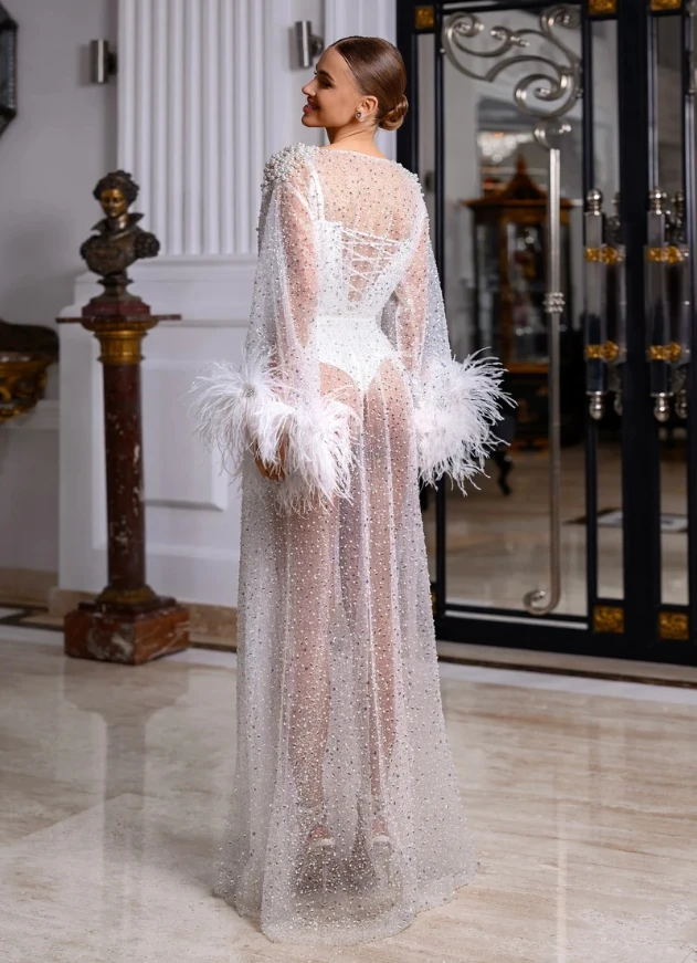 High quality custom bridal gowns for photography elegant airy dress with a unique Beaded sequins and tassels design embellished