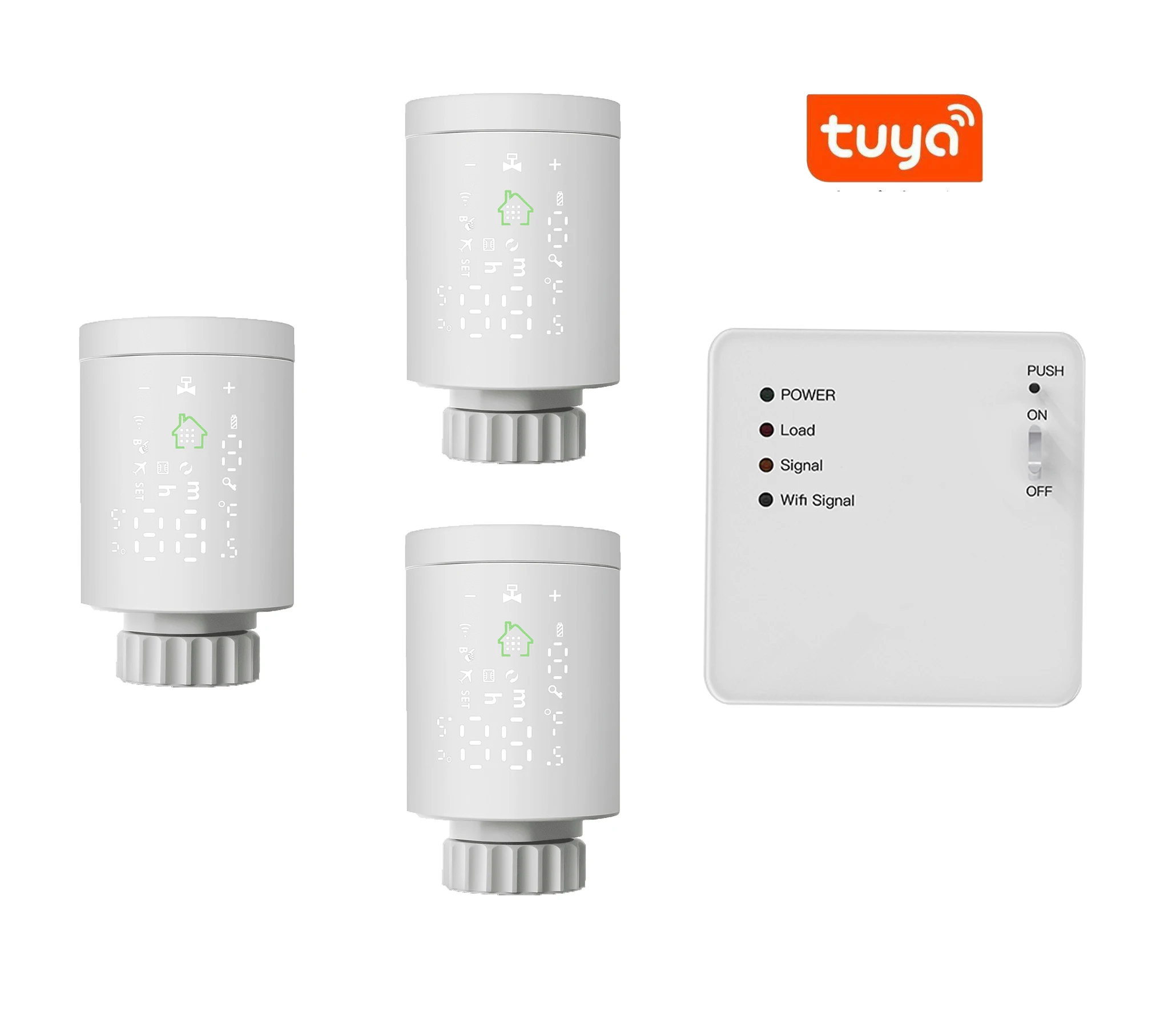 Radiator HY368(can Multiple radiator)+Receiver REV06= control gas boiler (timer function) and zigbee radiator thermostat