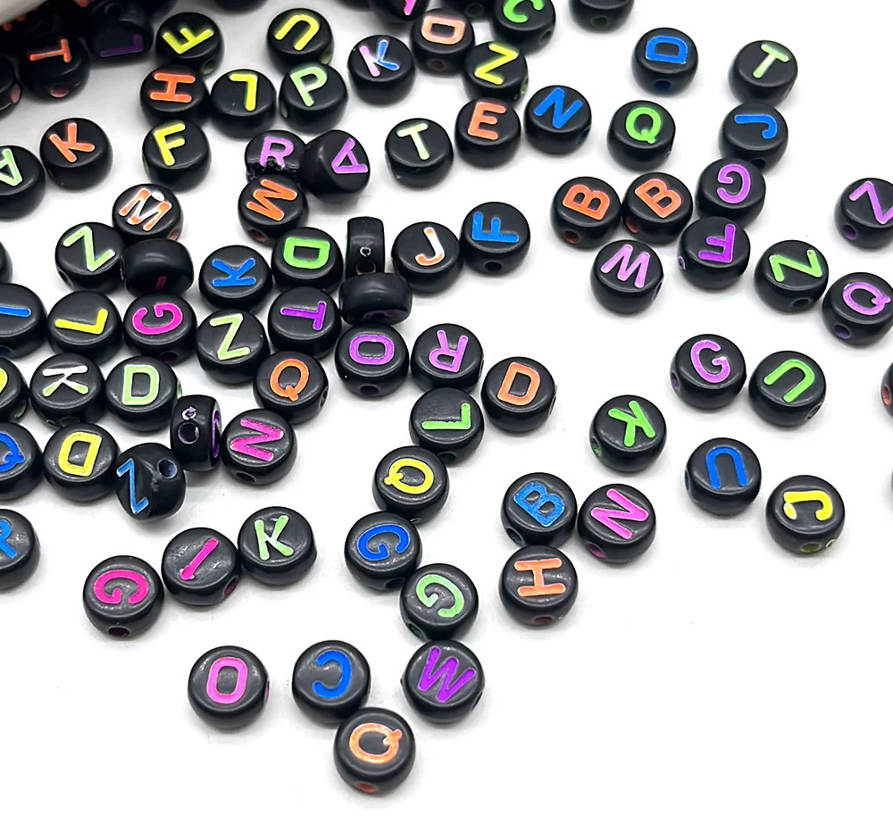 4*7mm 500gram/ Bag Colorful  Letter Black Acrylic Beads  for Jewelry Making DIY Bracelets Necklaces Handmade