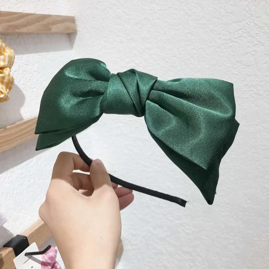 Solid Silk Satin Bowknot Headband Women Big Bow Hairband Teen Girls Hairband Bows Knotted Center Women Hair Accessories Hair Tie