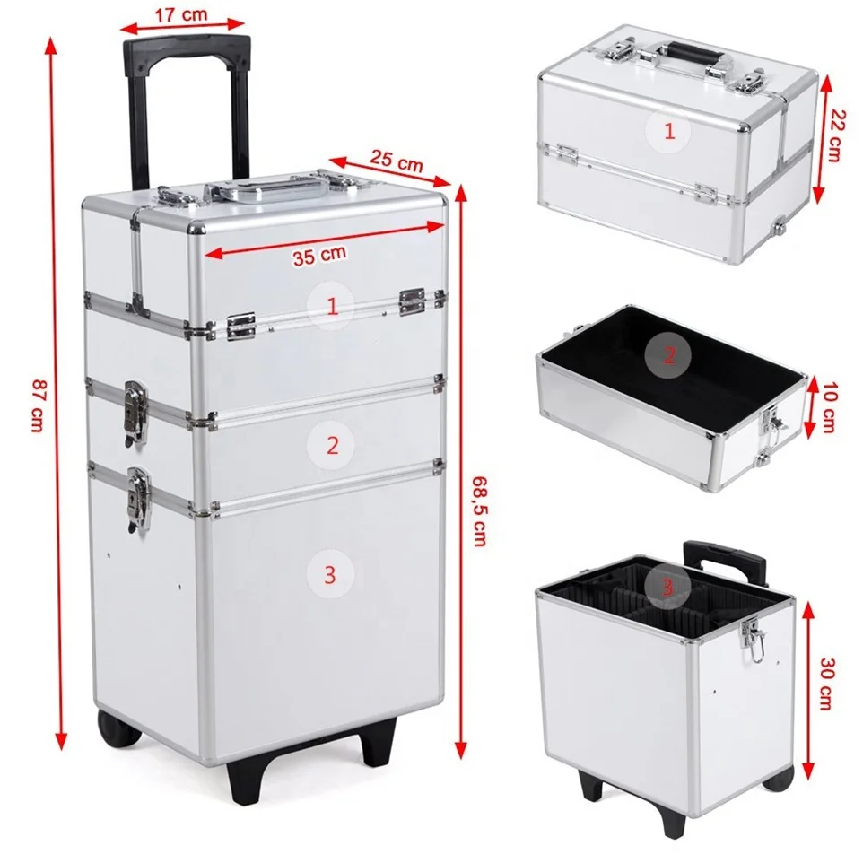 Aluminum Trolley Make Up Case Aluminum Rolling Hairdressing Case Aluminum Trolley Cosmetic Case