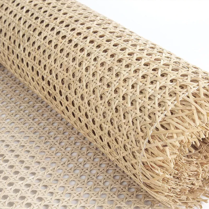 In stock foshan Open mesh raw material woven natural rattan webbing cane roll
