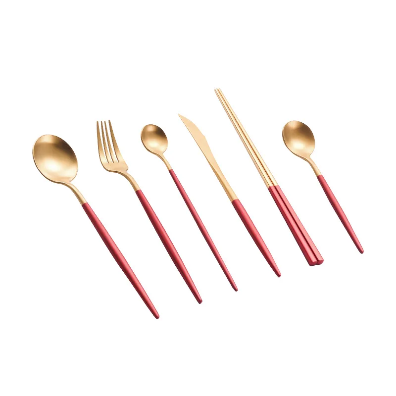 Christmas Cutlery Set Knife Fork Spoon Chopsticks Stainless Steel Flatware Juego De Cubiertos Dorados