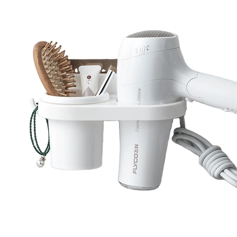 bathroom wall mounted plastic hair dryer rack with comb holder multi-functional wall organizer