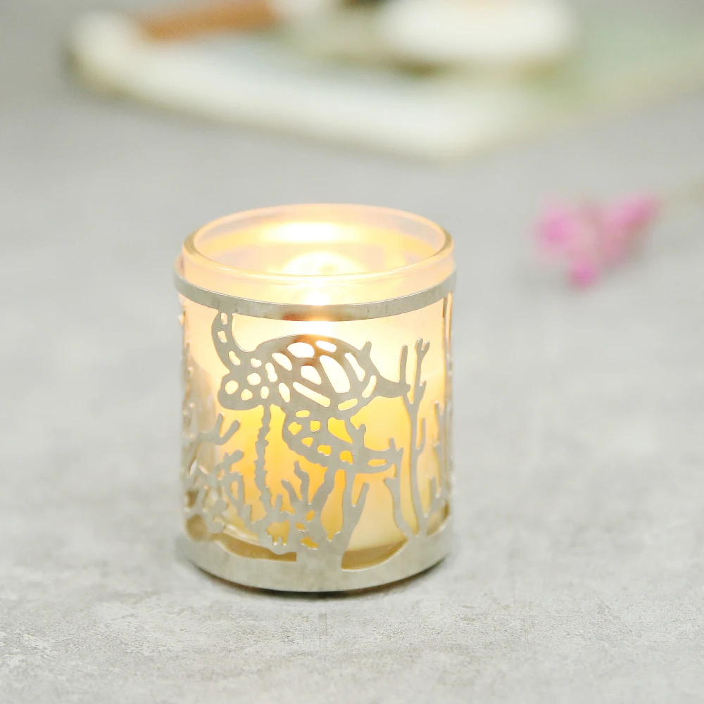 Candle accessory Metal Votive Candle Holder plating ocean pattern sea turtle pattern clear glass iron votive candle holder