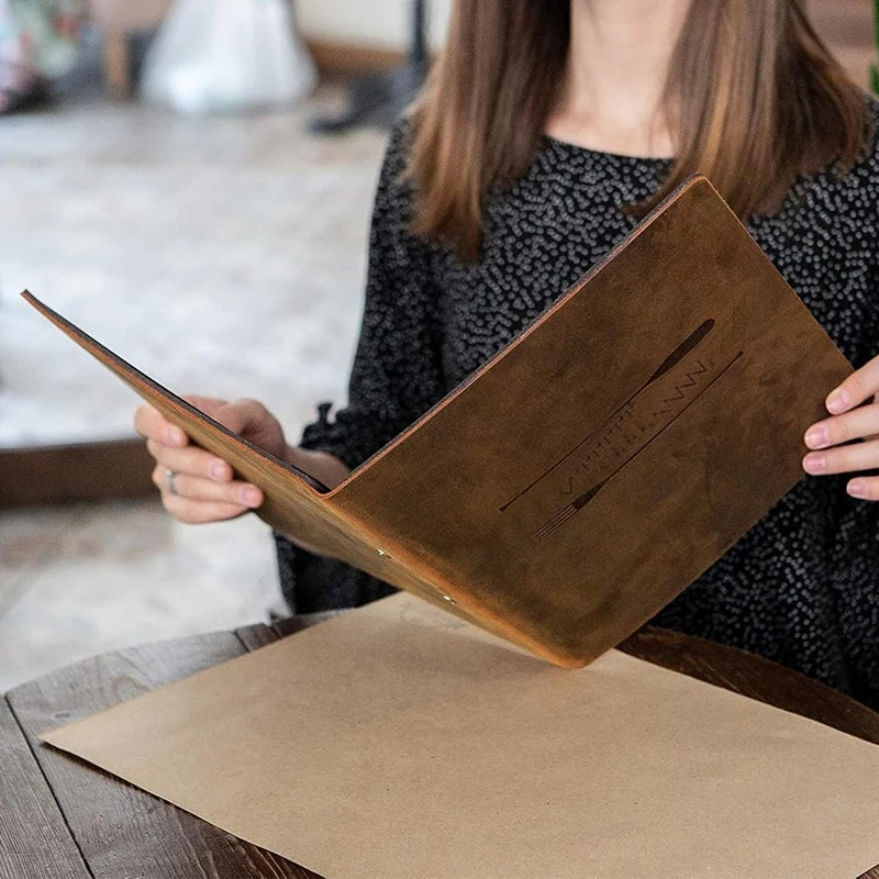Genuine Leather Menu Cover Hotel Coffee Bar Dark Brown Menu Book Folder A4 Restaurant Menu Covers Leather