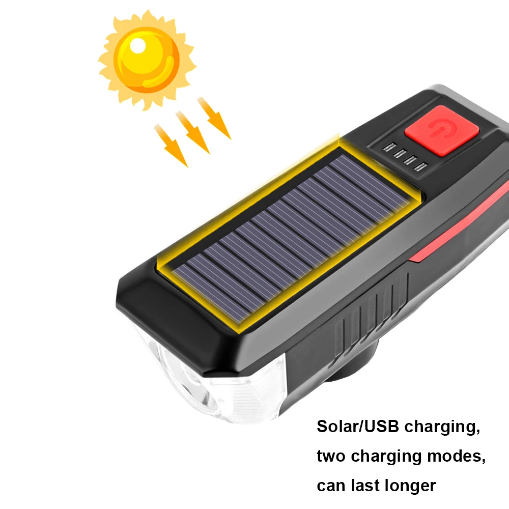 Многофункциональный USB, зарядное устройство солнечной перезаряжаемые велосипед свет с динамик рупорного типа Power bank велосипедные фары
