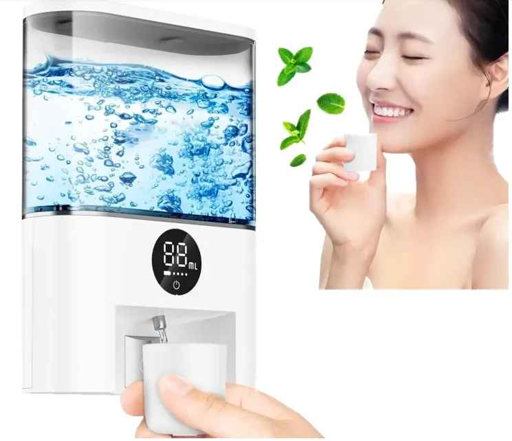 500ml Wall-Mounted Electric Water Dispenser Bottle Oral Hygiene Multi-Purpose Mouthwash Dispenser with Cups for Bathroom Use