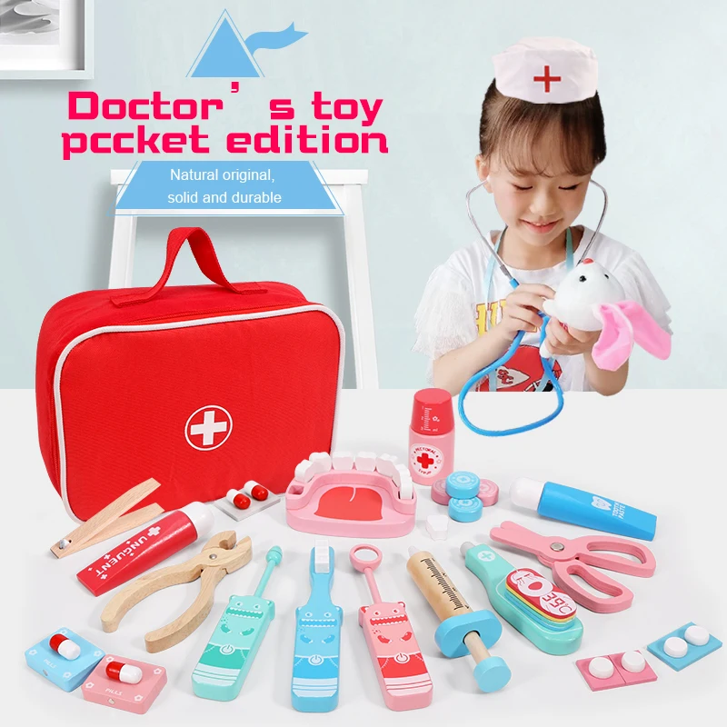 Wooden Pretend Play Doctor Educational Toys for Children Medical Simulation Medicine Chest Set for Kids Role Playing Pretend Toy