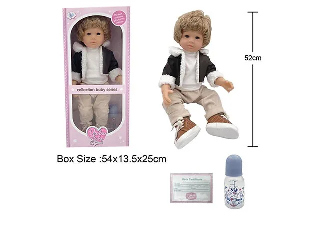 Child 52cm Reborn Baby Boy Doll Toys Nylon Hair Reproductive Organs Limbs Rotated Shoes Bottle Birth Card Accessories for Kids