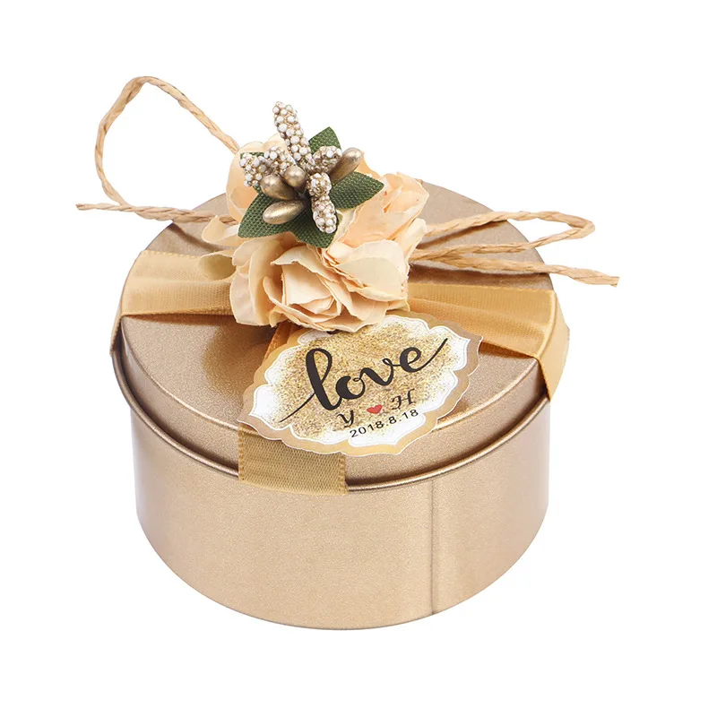 Wholesale Tin Metal Box Storage Round Can Wedding Tin Box Cookie Chocolate Gift With Ribbon And Flower