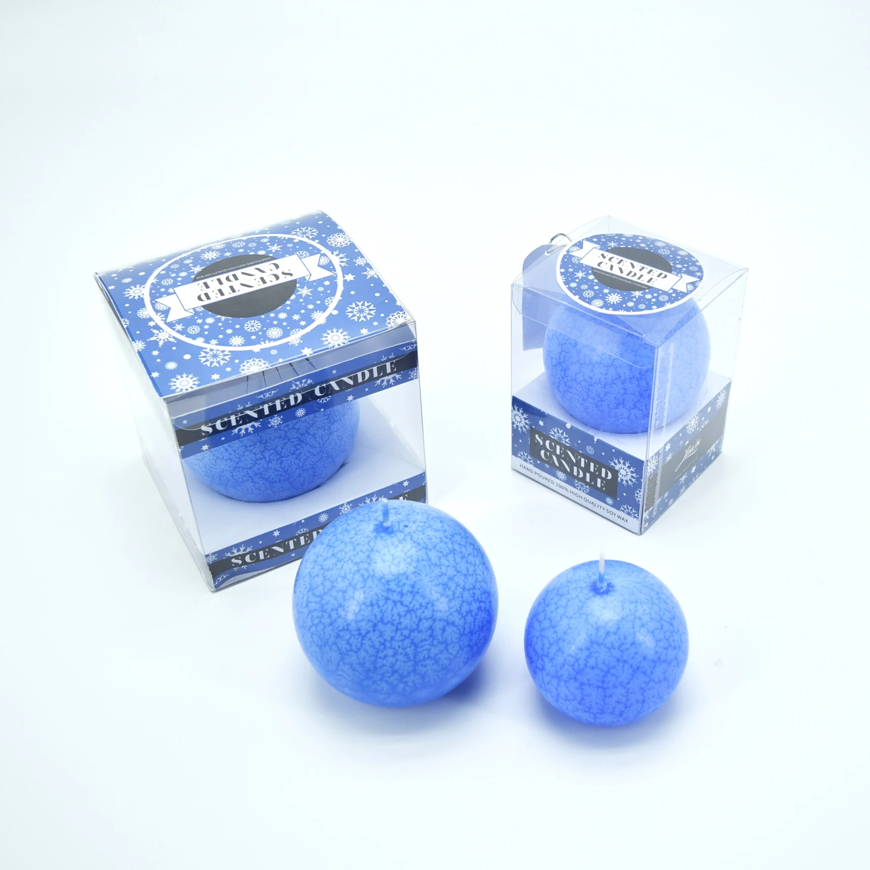Machine Pressed Paraffin Wax Balloon Candle Unique Design Christmas Decoration Blue Round Snowball Candle Handmade Ball Candle